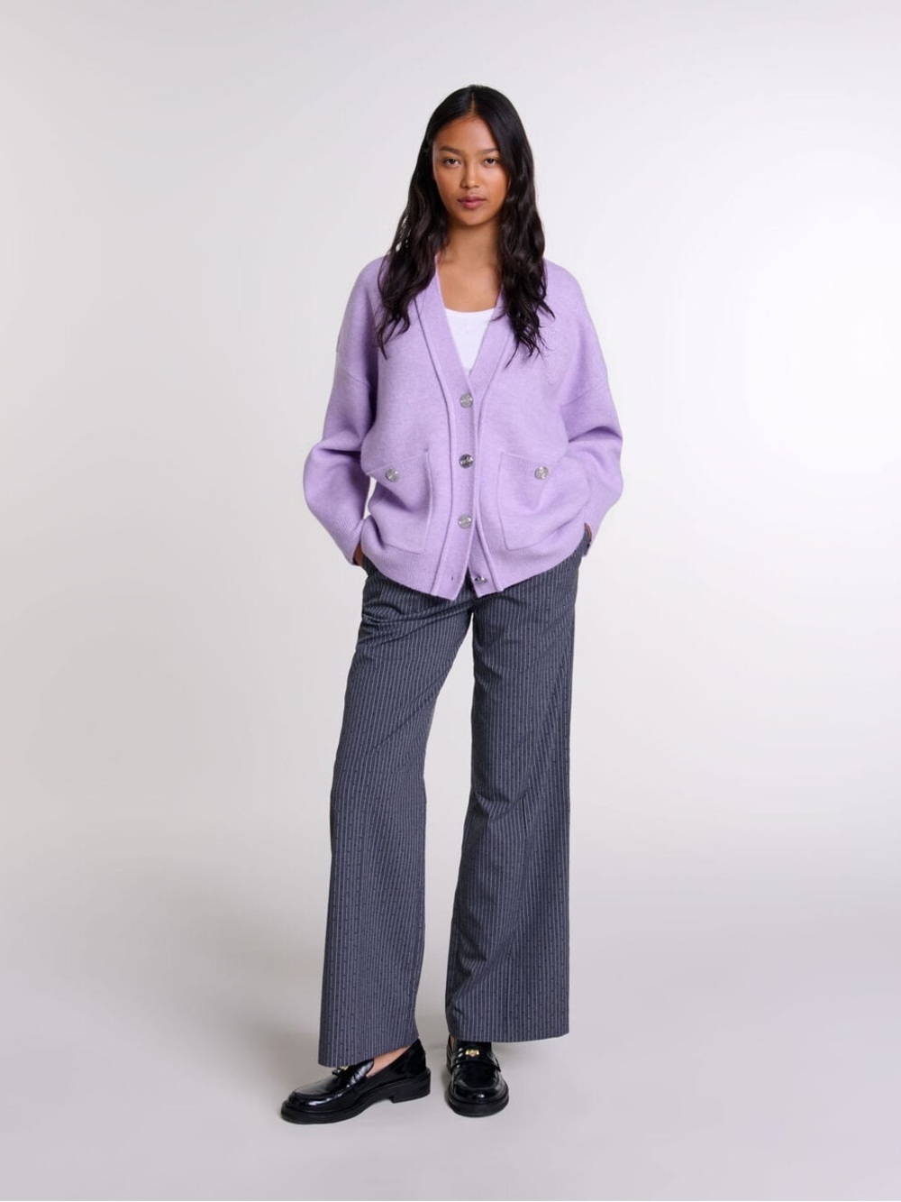 Maje Lilac V-Neck Button Cardigan